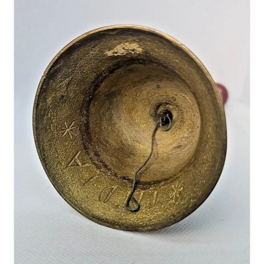 Vintage Brass Wood Bells Set of 2 Etched Decorative Rustic Bells